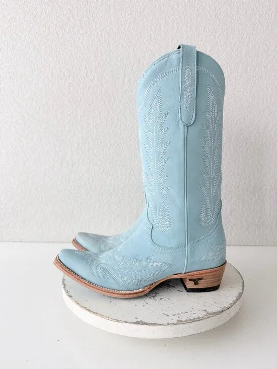 Lane LEXINGTON Cowboy Boots Powder Blue Western Cowgirl Mid Calf Tall Size 8 - Picture 5 of 11